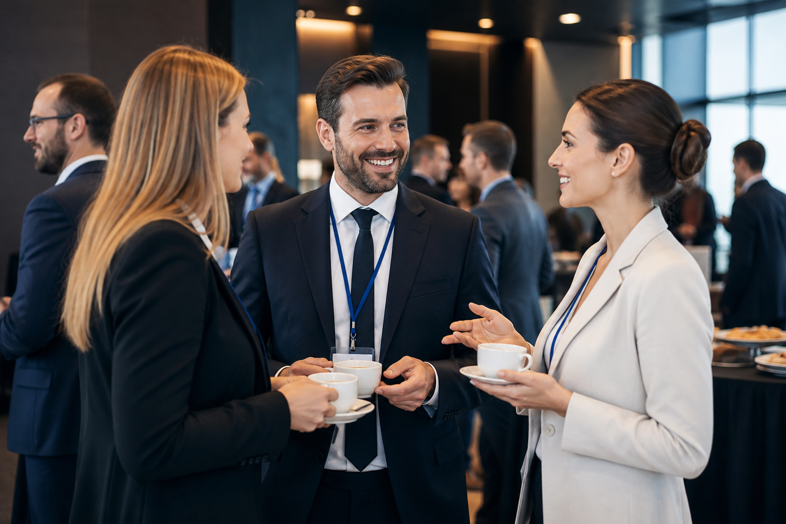 Networking podczas przerwy kawowej na eleganckiej konferencji biznesowej — Jak dobrze zaplanować sympozjum branżowe od pierwszego pomysłu do rejestracji uczestników